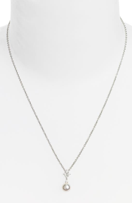 Mikimoto 'classic Elegance' Akoya Cultured Pearl & Diamond Necklace In White Gold