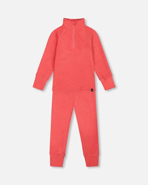 Shop Deux Par Deux Girl's Two Piece Thermal Underwear Set Coral In Spiced Coral