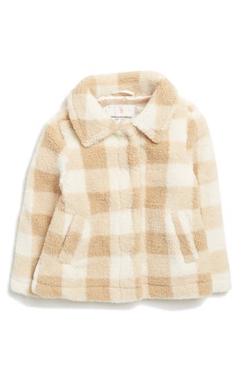 Urban Republic Kids' Plaid High Pile Fleece Jacket In Brown