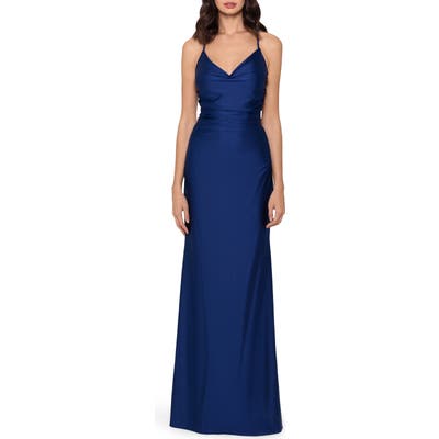 Xscape Strappy Ruched Gown, Black