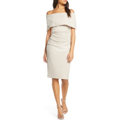 Petite Vince Camuto Popover Off The Shoulder Cocktail Dress, Beige