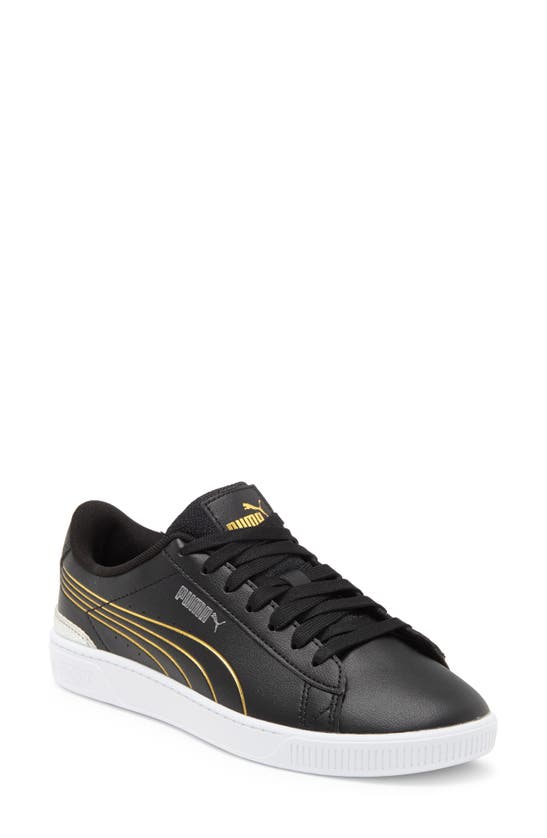 Puma Vikky V3 Metallic Sneaker In  Black- Gold-white