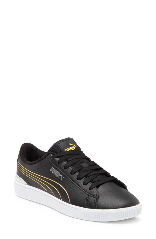 Shop Puma Vikky V3 Metallic Sneaker In Black- Gold-white