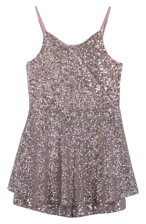 Zunie Kids' Sequin Skirted Romper in Blush Silver 