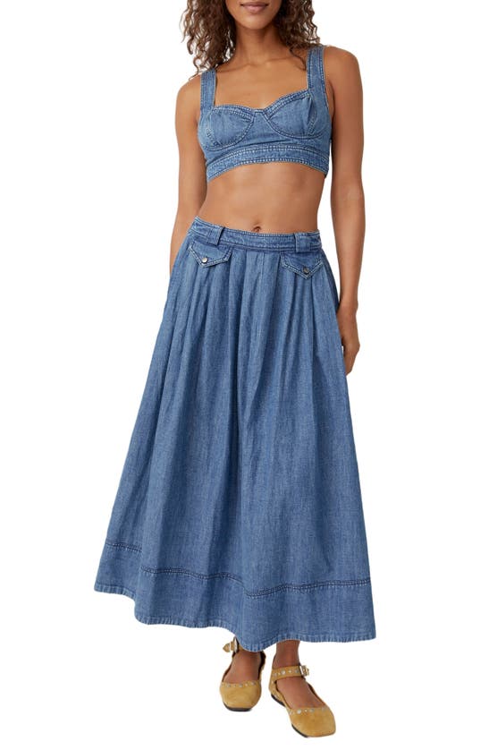 Shop Free People Maddox Denim Bra Top & Maxi Skirt Set In Blue Shadow