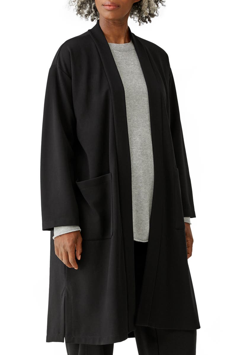 EILEEN FISHER High Collar Belted Jacket, Main, color, BLACK
