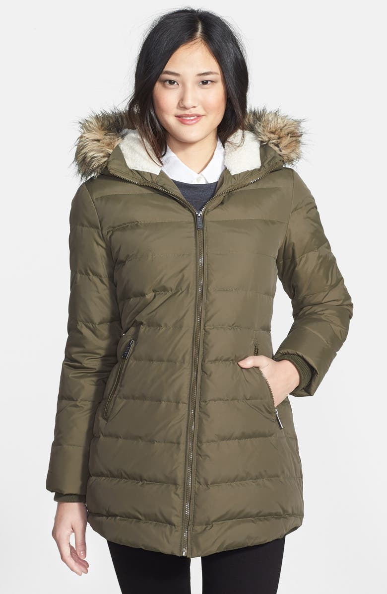 DKNY Faux Fur Trim Hooded Down & Feather Coat (Online Only) | Nordstrom