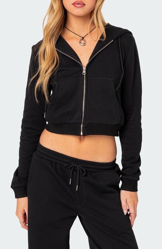Shop Edikted Annalise Zip-up Cotton Hoodie In Black