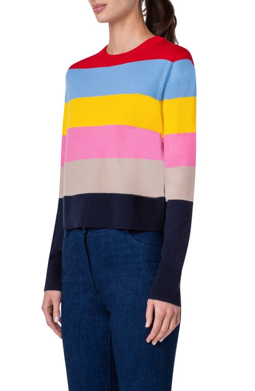 Akris Punto Colorblock Stripe Crewneck Sweater In Blue Multicolor