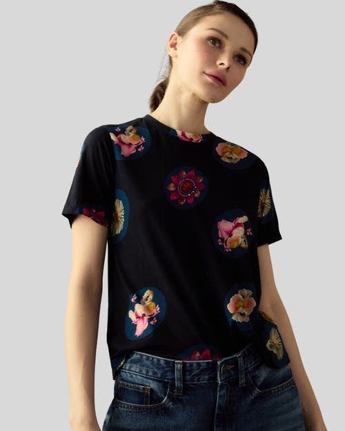 Cynthia Rowley Bloom Tee In Black Multi