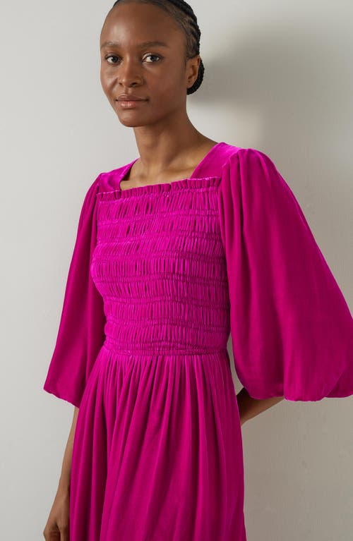 Shop Lk Bennett Callista Shirred Velvet Dress In Magenta