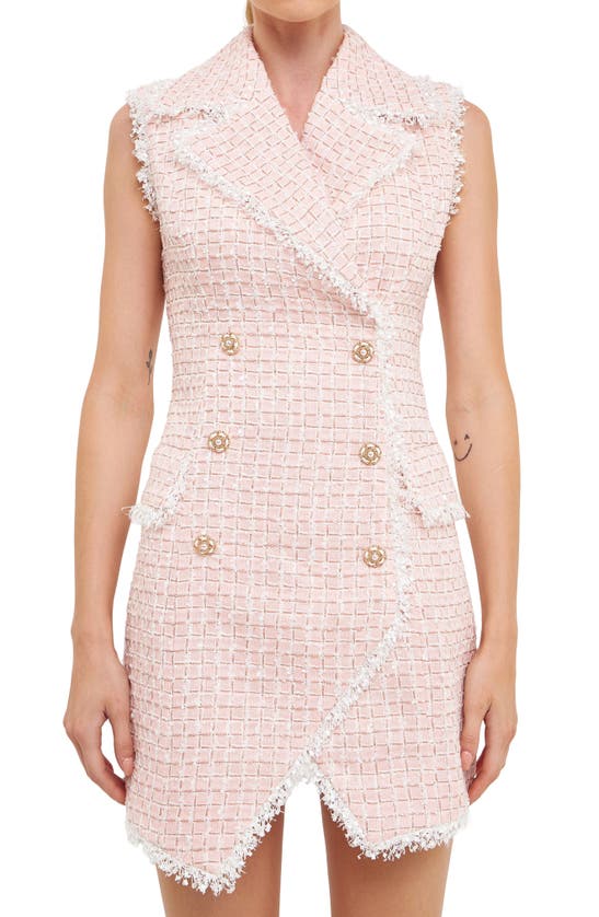 Shop Endless Rose Check Double Breasted Tweed Minidress In Pink