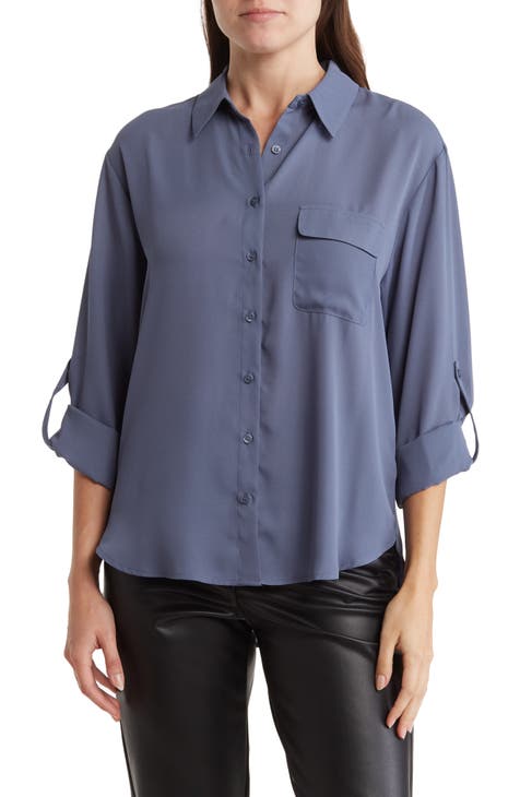 Solid Long Sleeve Utility Blouse