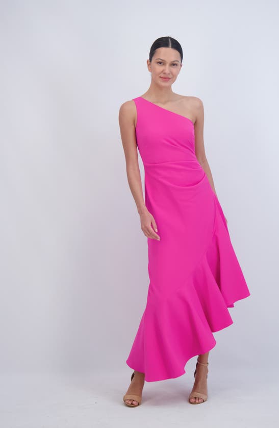 Shop Eliza J One-shoulder Midi Cocktail Dress In Pink