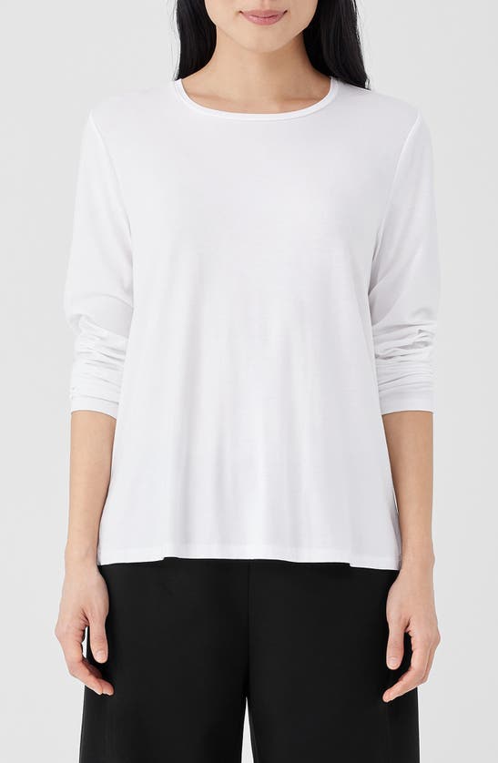 Shop Eileen Fisher Long Sleeve Crewneck Top In White