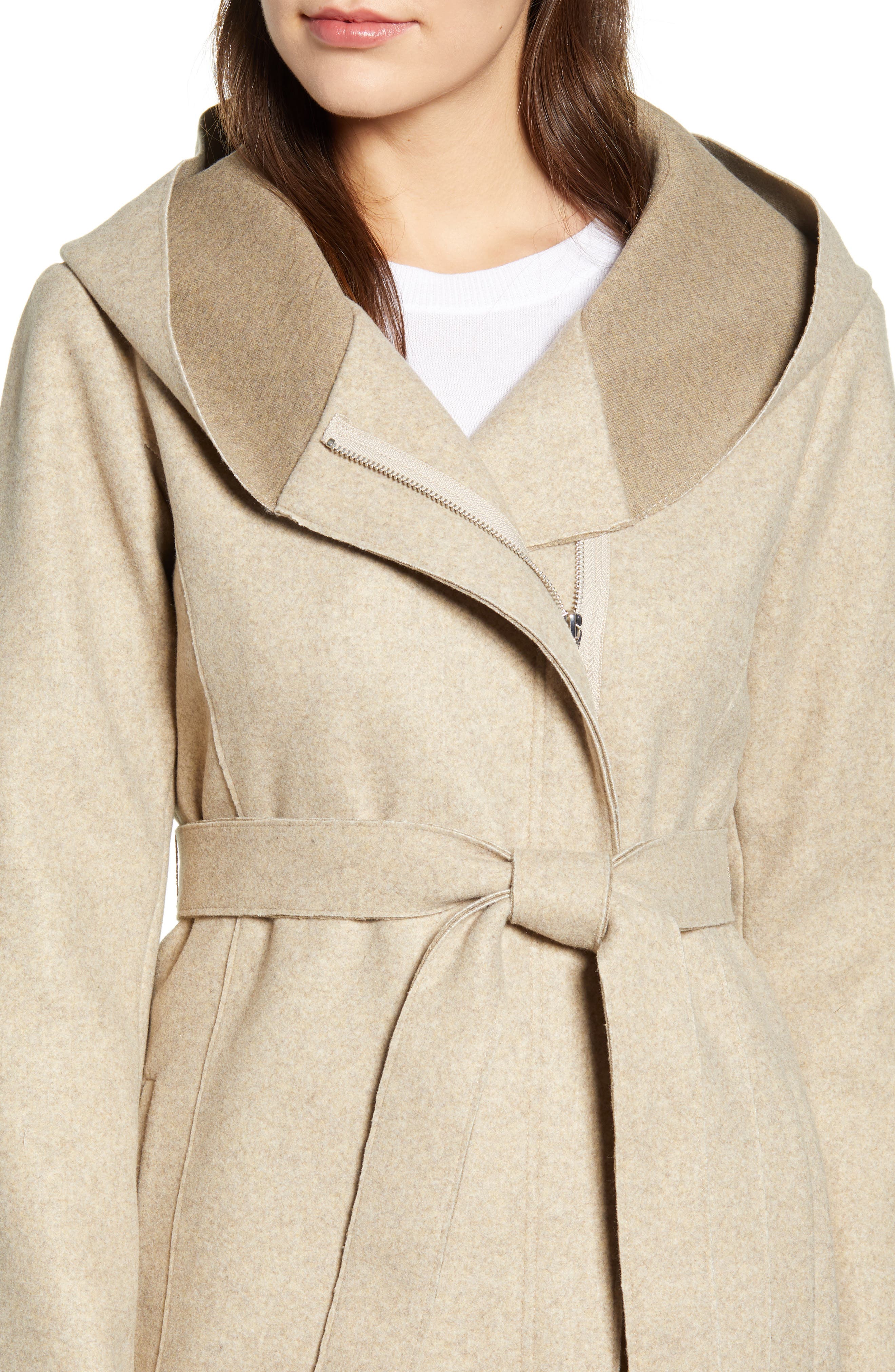 bernardo hooded faux wrap coat