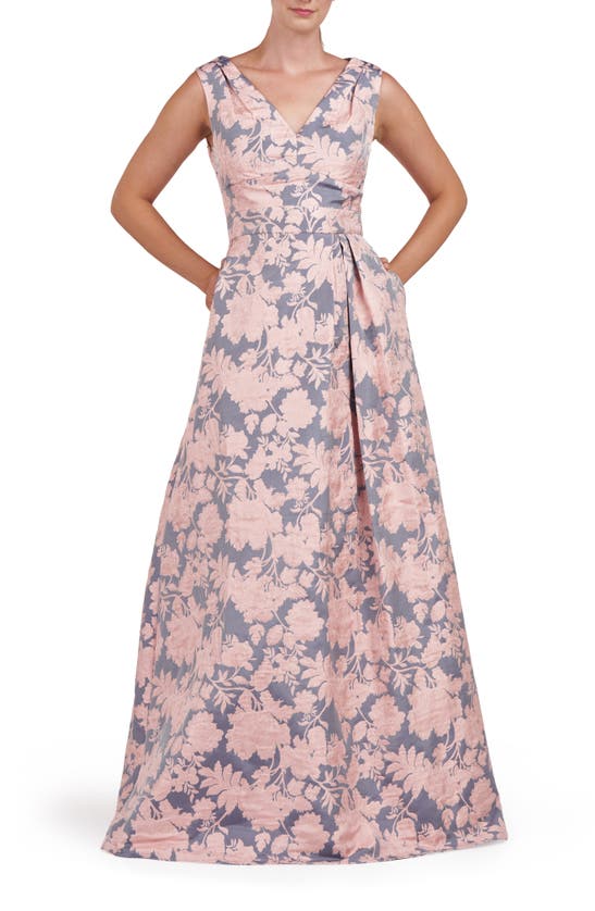 Shop Kay Unger Glenna Pleated Sleeveless Gown In Soft Blush