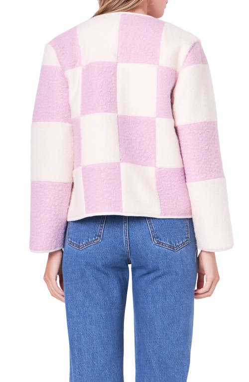 English Factory Women's Shearling Check Cardigan In Lilac/cream