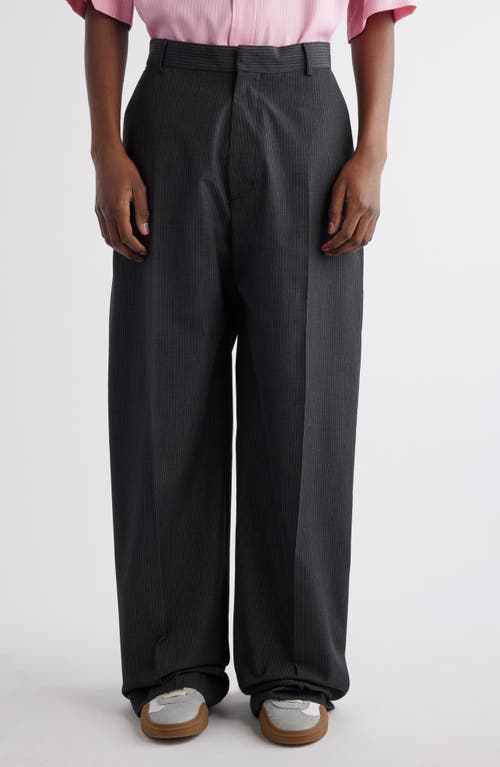 Shop Acne Studios Pinstripe Wide Leg Trousers In Anthracite Grey