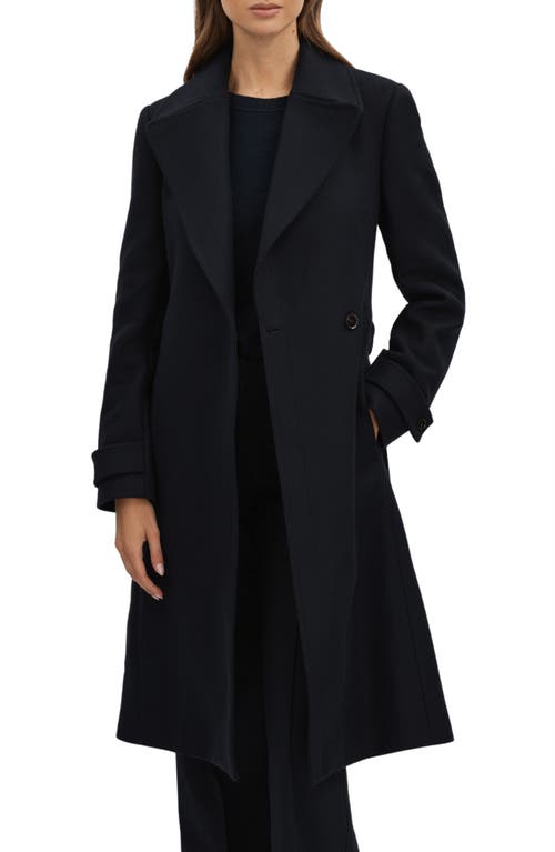 Reiss Tor Belted Wool Blend Coat In Navy