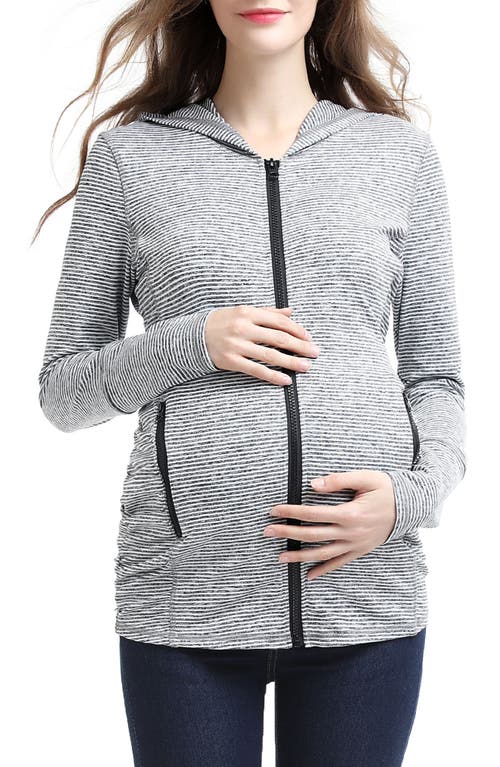 Kimi and Kai Haven Stripe Ruched Maternity Hoodie in Black