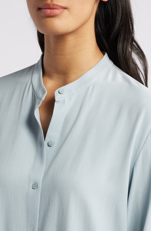 Eileen Fisher Mandarin Collar Silk Shirt In Frost