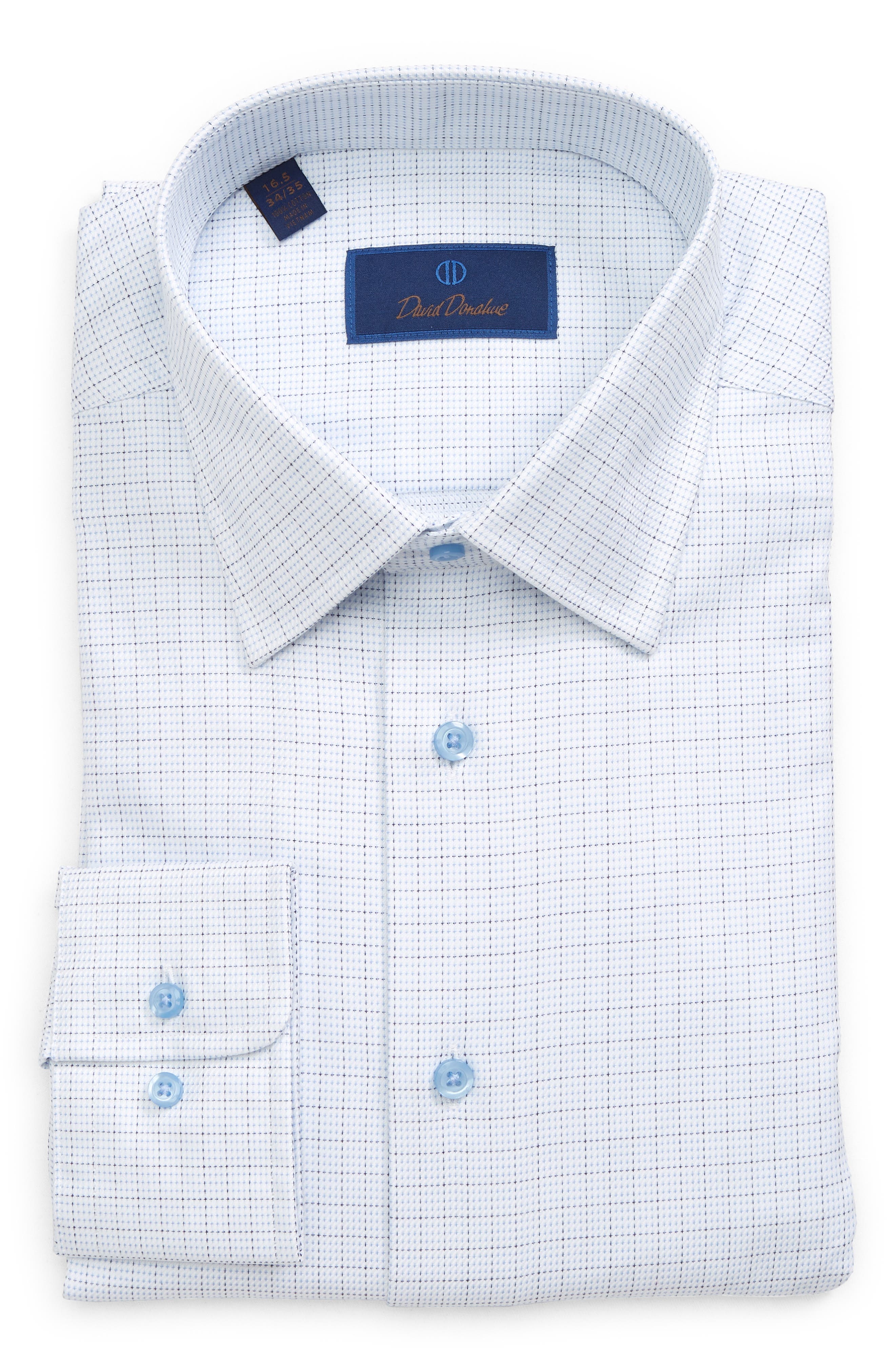 David Donahue Grid Check Dress Shirt 