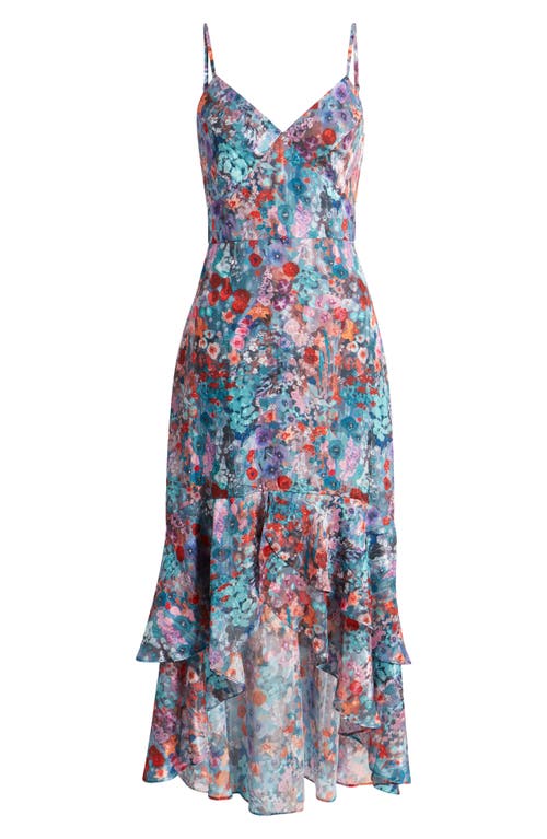 Shop Hutch Floral Ruffle High-low Dress In Aqua/orange Floral