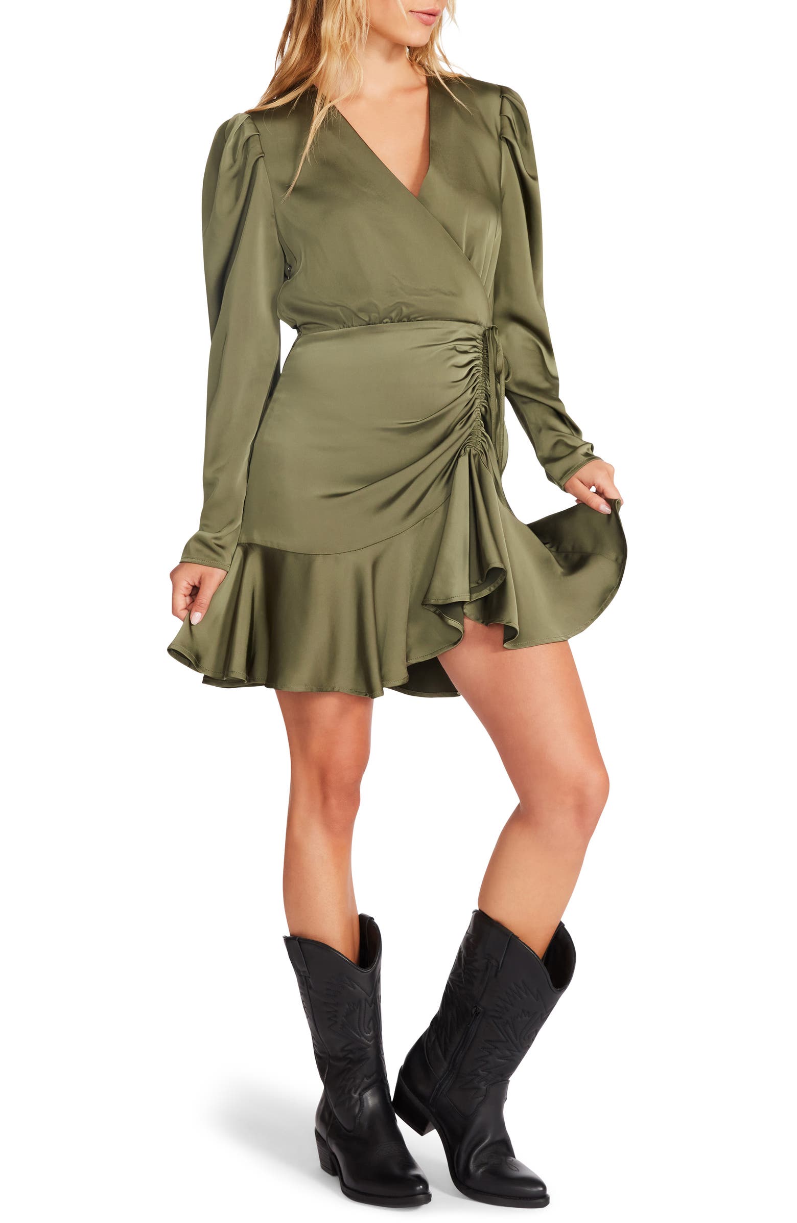 Steve Madden Nyla Long Sleeve Satin Minidress | Nordstrom