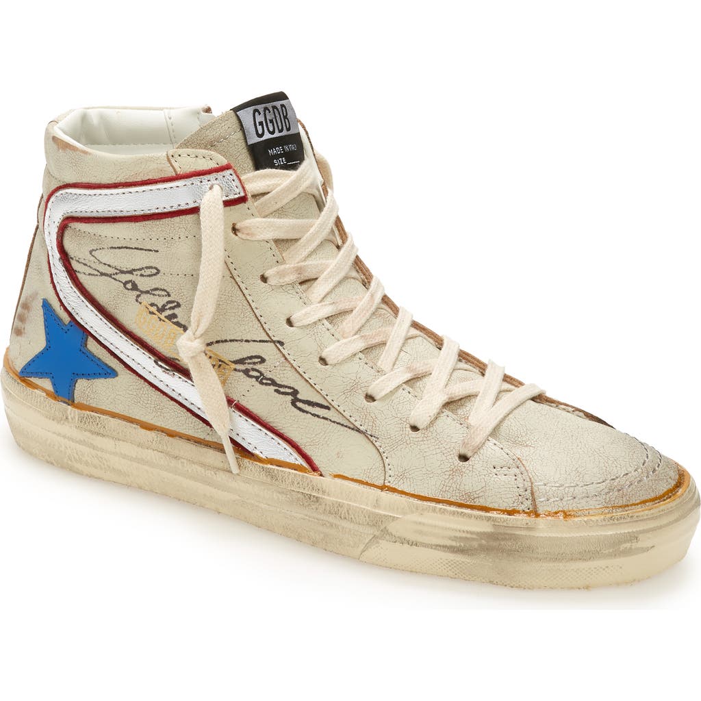 Golden Goose Slide High Top Sneaker In White Ecru/bluette/silver