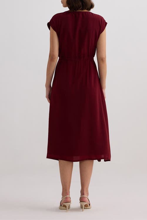 Reistor Deep V-neck Gathered Dress In Burgundy