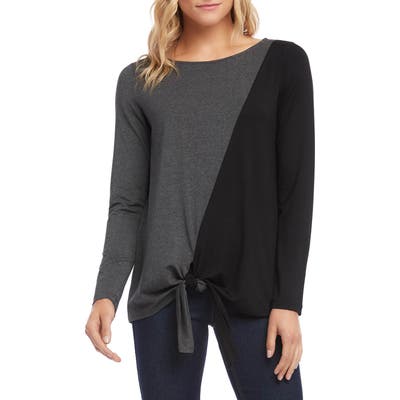 Karen Kane Colorblock Tie Front Top, Grey