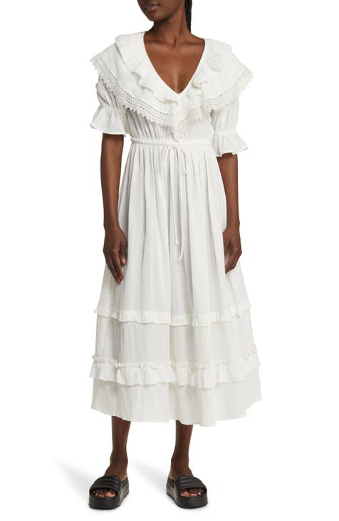 Ruffle Puff Sleeve Cotton Dress