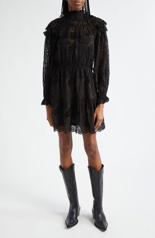 Shop Farm Rio Flower Long Sleeve Organza Minidress In Black