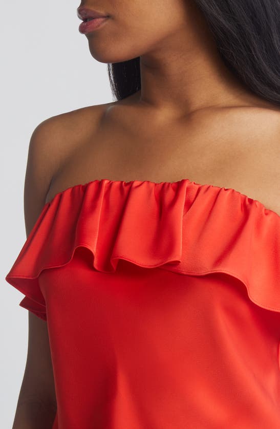 Shop Wayf All Yours Ruffle Strapless Top In Red