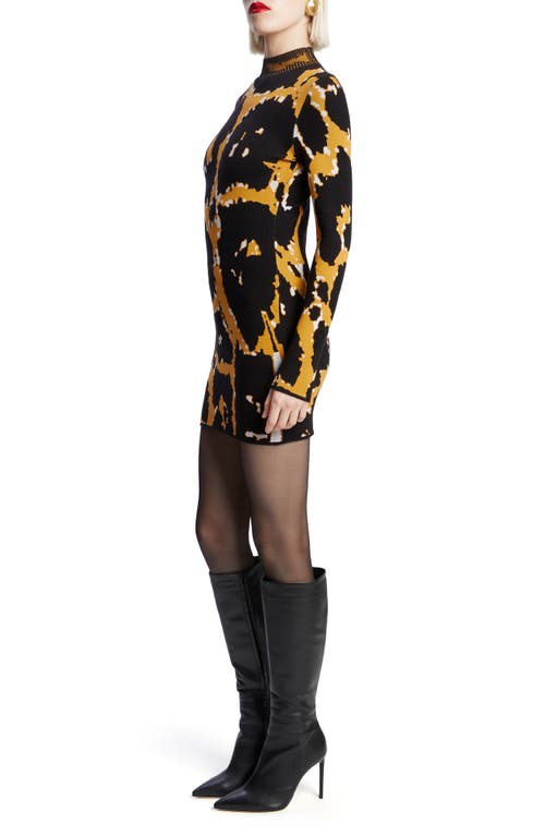Bardot Gweneth Long Sleeve Knit Minidress In Black/leopard