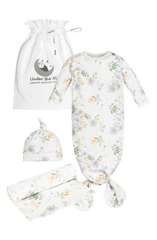 Under the Nile Take Me Home 3-Piece Organic Cotton Gown, Beanie and Blanket Set in White Multi at Nordstrom, Size 0-3M