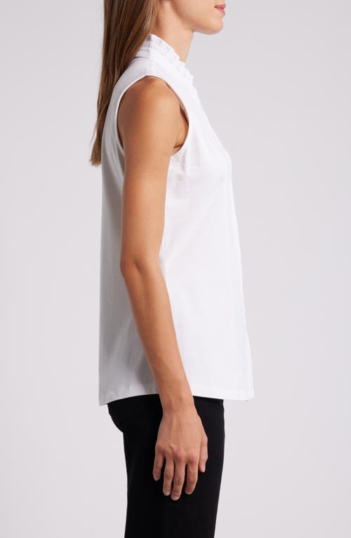 Shop Nic + Zoe Nic+zoe Mixed Media Pleat Neck Sleeveless Top In Paper White