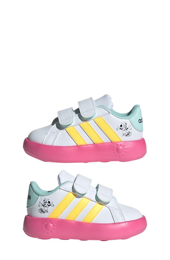 Shop Adidas Originals X Disney® Kids' Minnie Mouse Grandcourt Sneaker In White/ Spark/ Pulse Magenta