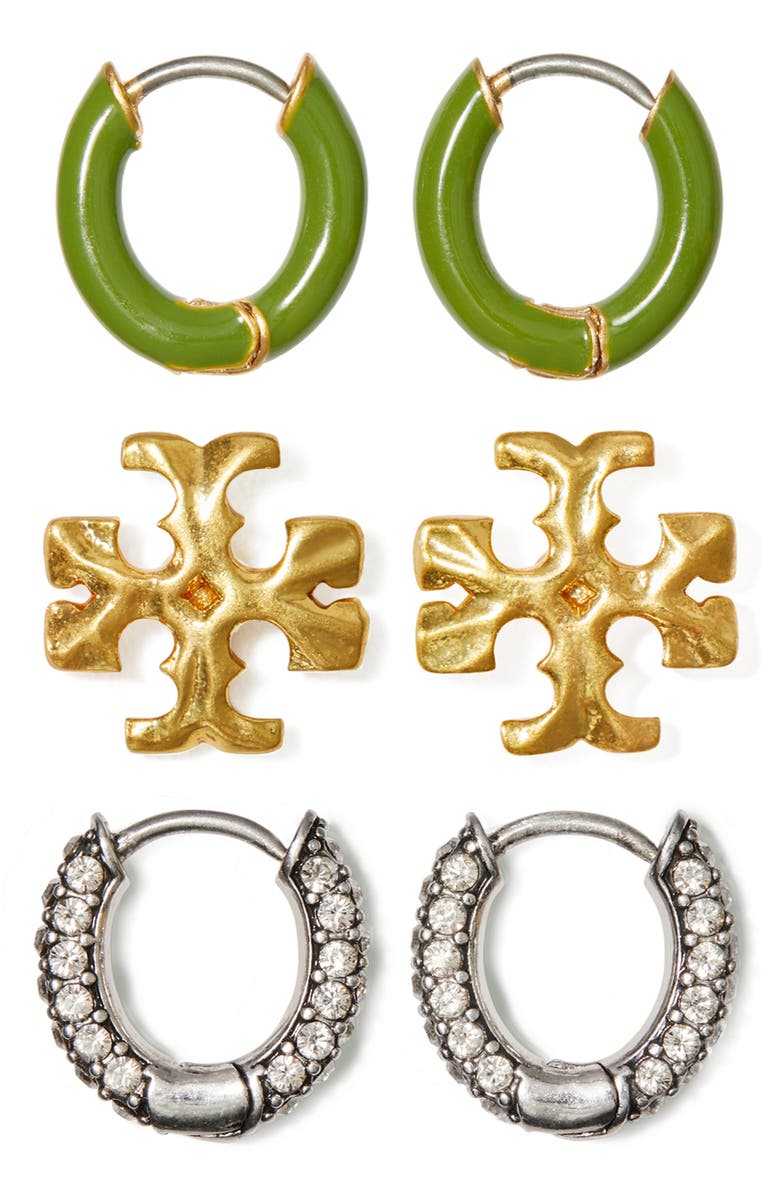 Tory Burch Roxanne Set of 3 Huggie Hoop & Stud Earrings | Nordstrom