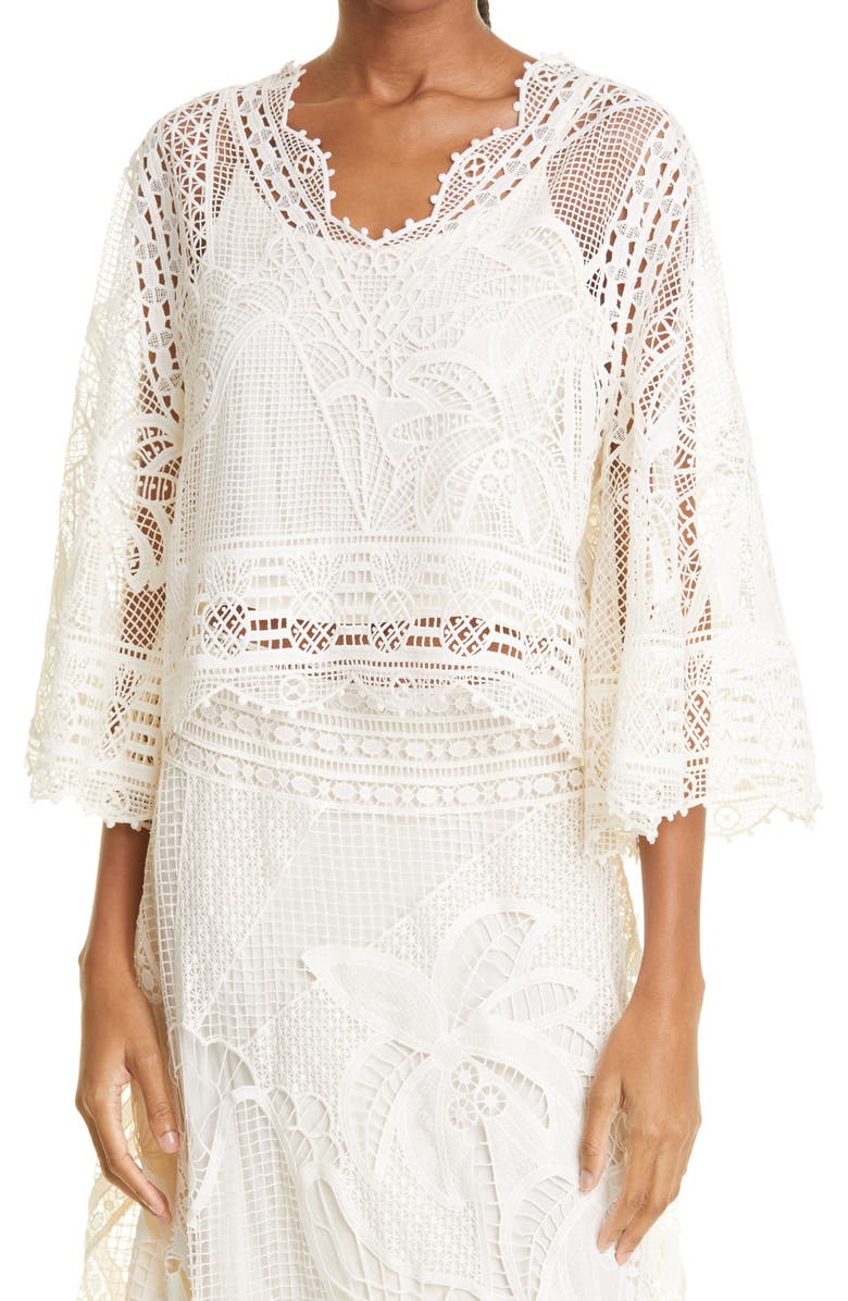 FARM RIO Guipure Lace Blouse, Main, color, OFF-WHITE