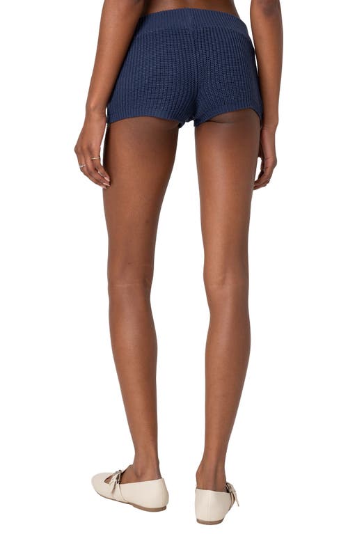 Shop Edikted Rib Stitch Microshorts In Navy