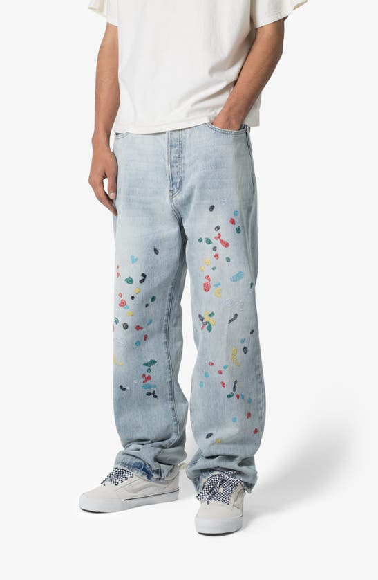 Shop Mnml Ultra Baggy Paint Stitched Jeans In Light Blue