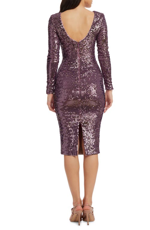 Shop Dress The Population Emery Long Sleeve Sequin Cocktail Midi Dress In Deep Purple