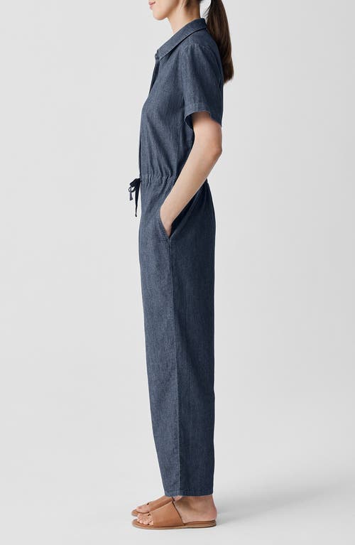Shop Eileen Fisher Classic Collar Organic Cotton Ankle Jumpsuit In Denim