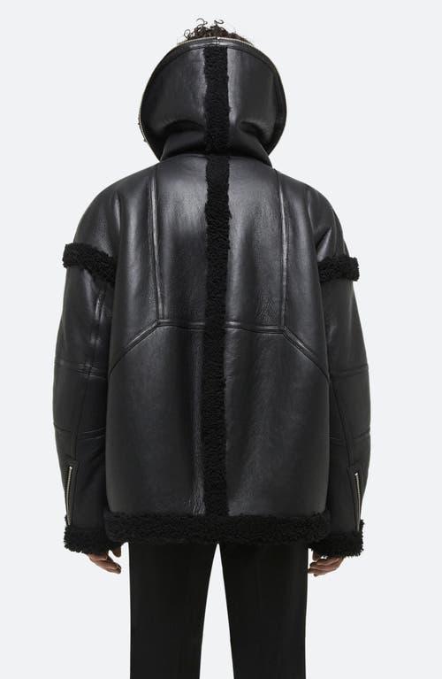 Shop Helmut Lang Apex Hooded Reversible Genuine Shearling & Leather Coat In Black/black - A3p