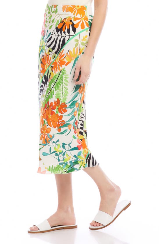 Shop Karen Kane Floral Print Bias Cut Midi Skirt In Ivory Print