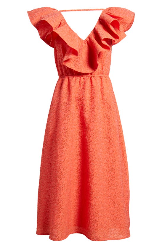 Shop Chelsea28 Ruffle Puckered Midi Dress In Red Grenadine