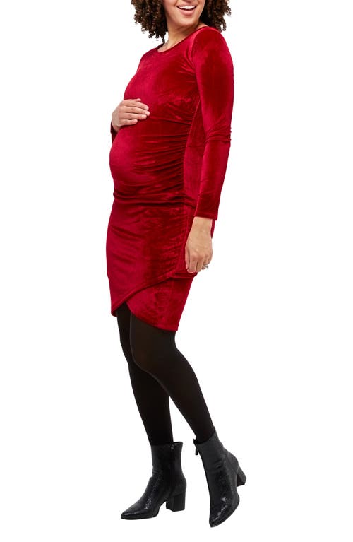 Nom Maternity Clio Long Sleeve Maternity Dress in Ruby Velvet at Nordstrom, Size Small