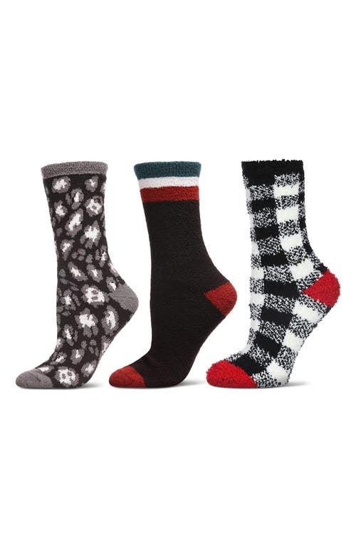 MeMoi Cozy Assorted 3-Pack Chenille Crew Socks in Black/Black 